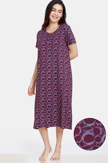 Buy Zivame Impression Knit Cotton Mid Length Nightdress - Potent Purple